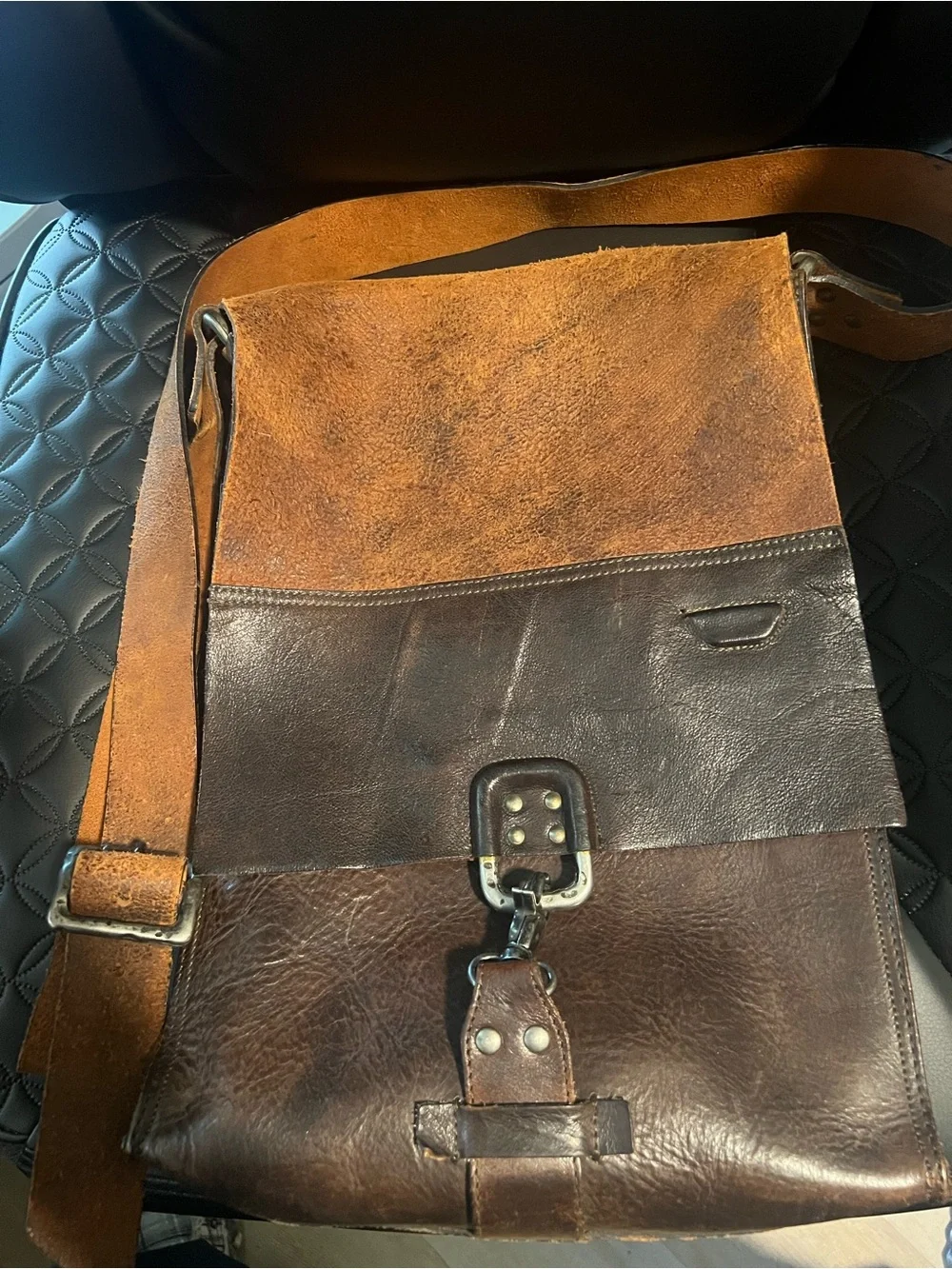 Men’s Diesel Two-Tone Brown Leather Messenger Bag